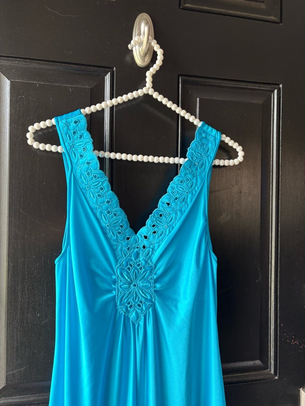 VTG Vanity Fair Blue Nylon Embroidered Lace Bodice Nightgown Size S - Picture 6 of 14